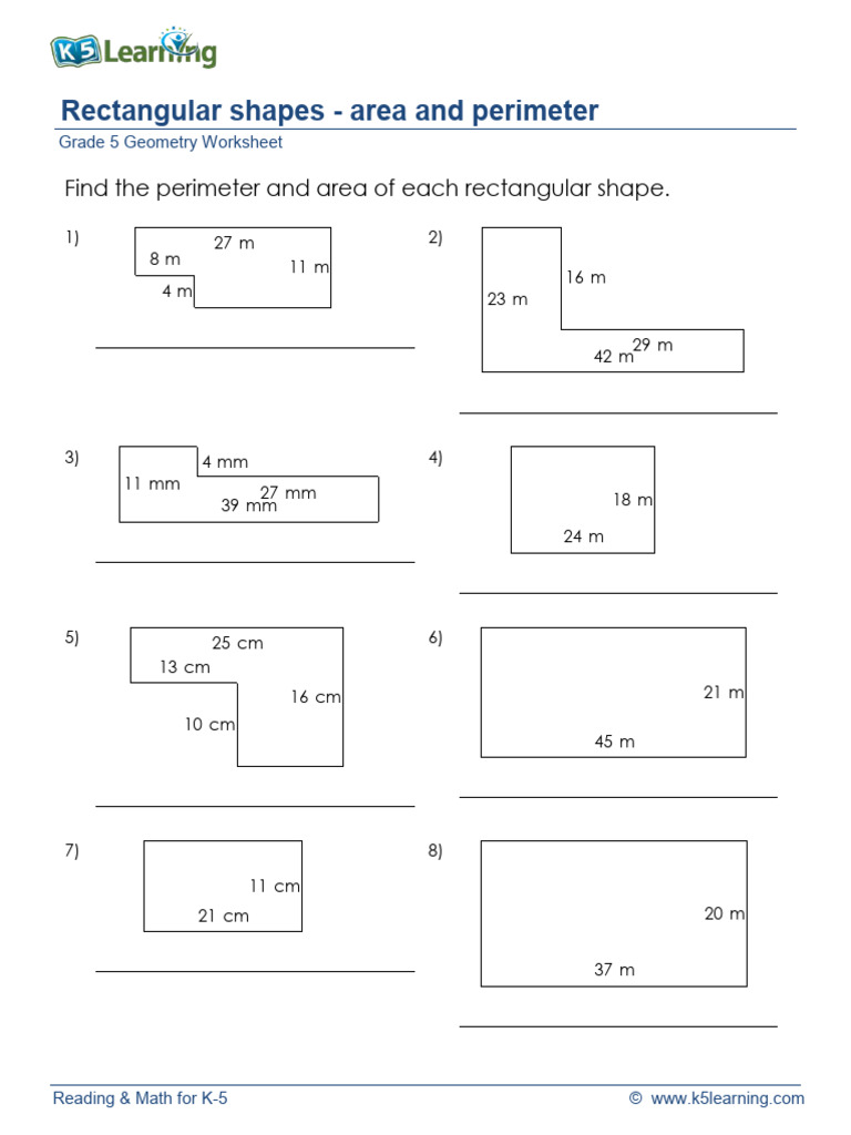 Grade 5 Geometry Rectangular Shapes Area Perimeter Metric a (1) | PDF
