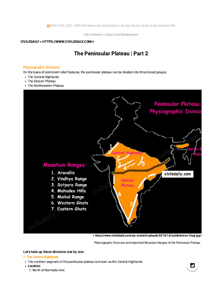 The Peninsular Plateau - Part 2 - Civilsdaily | PDF | Plateau ...