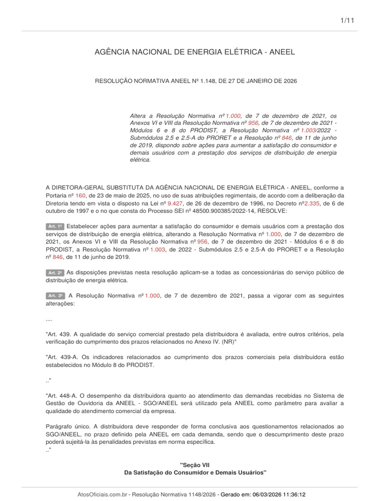Resolucao Normativa 1148 2026 Aneel BR | PDF | Economias