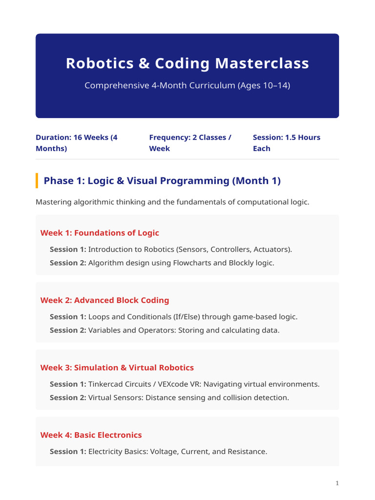 Robotics and Coding Course Plan | PDF | Arduino | Robotics