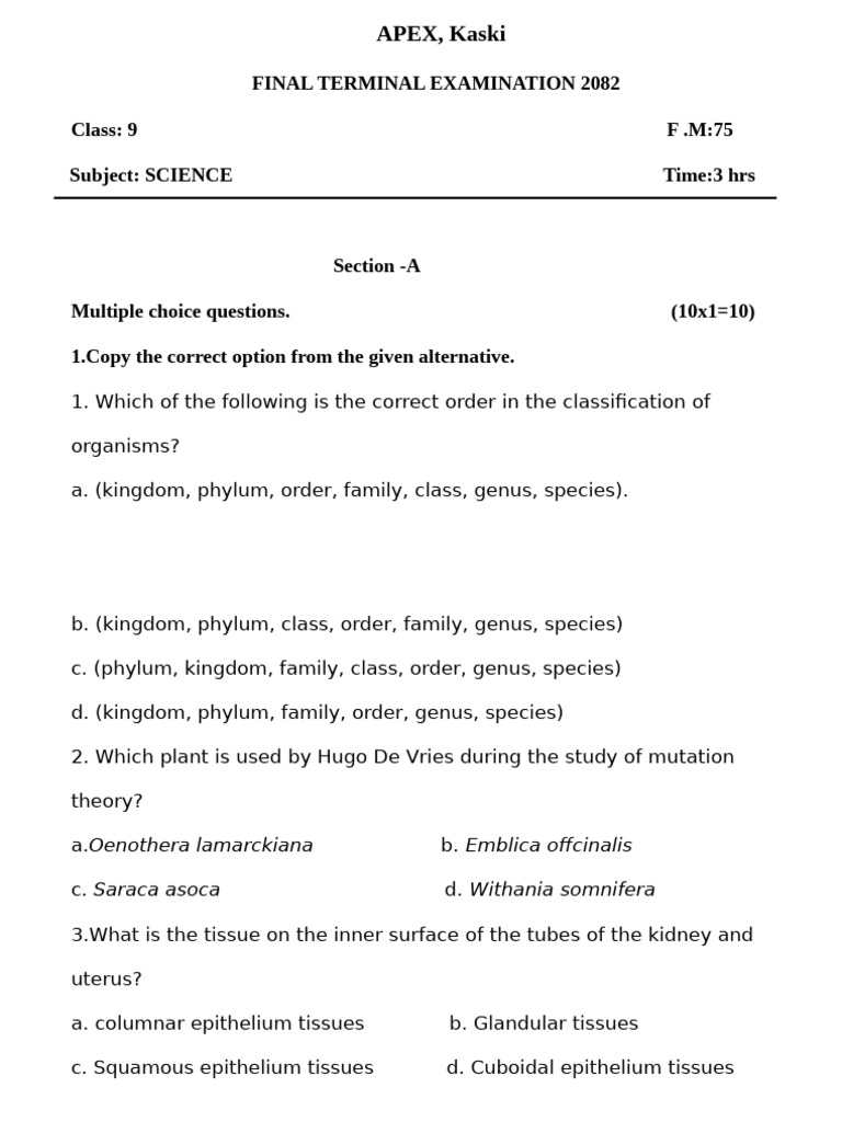 Science Class 9 Final Paper | PDF | Iron | Epithelium
