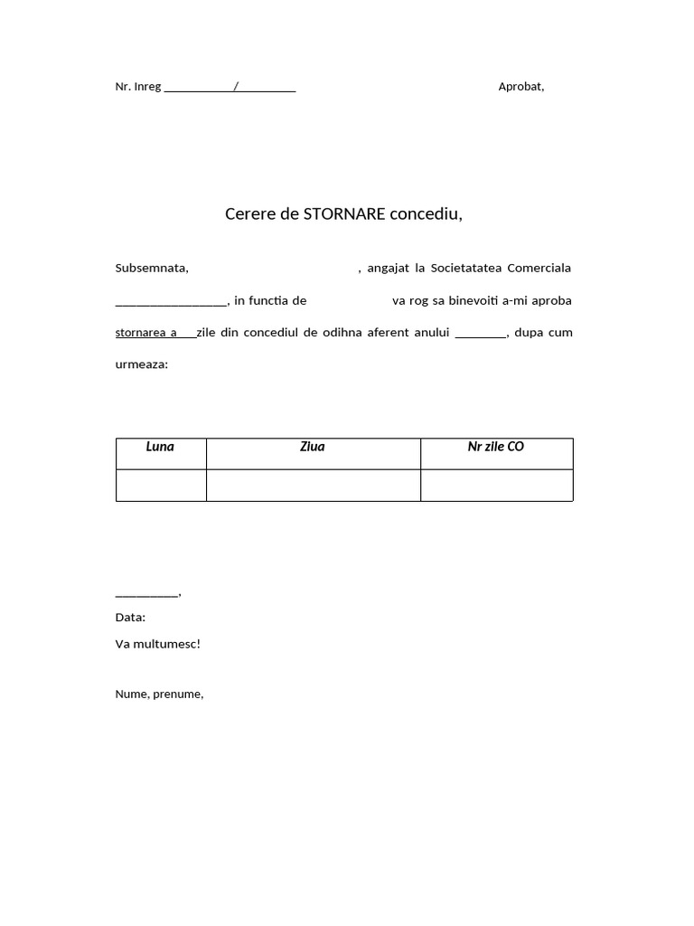 Cerere de STORNARE Concediu | PDF