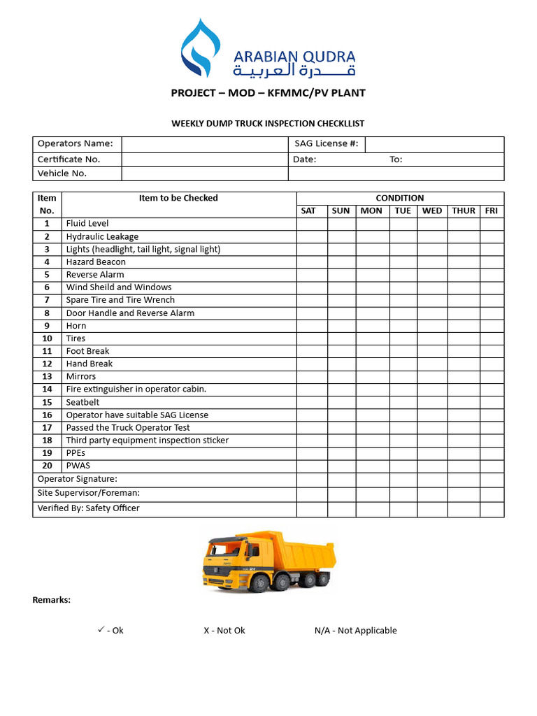 Weekly Dump Truck Inspection Checklist-1 | PDF