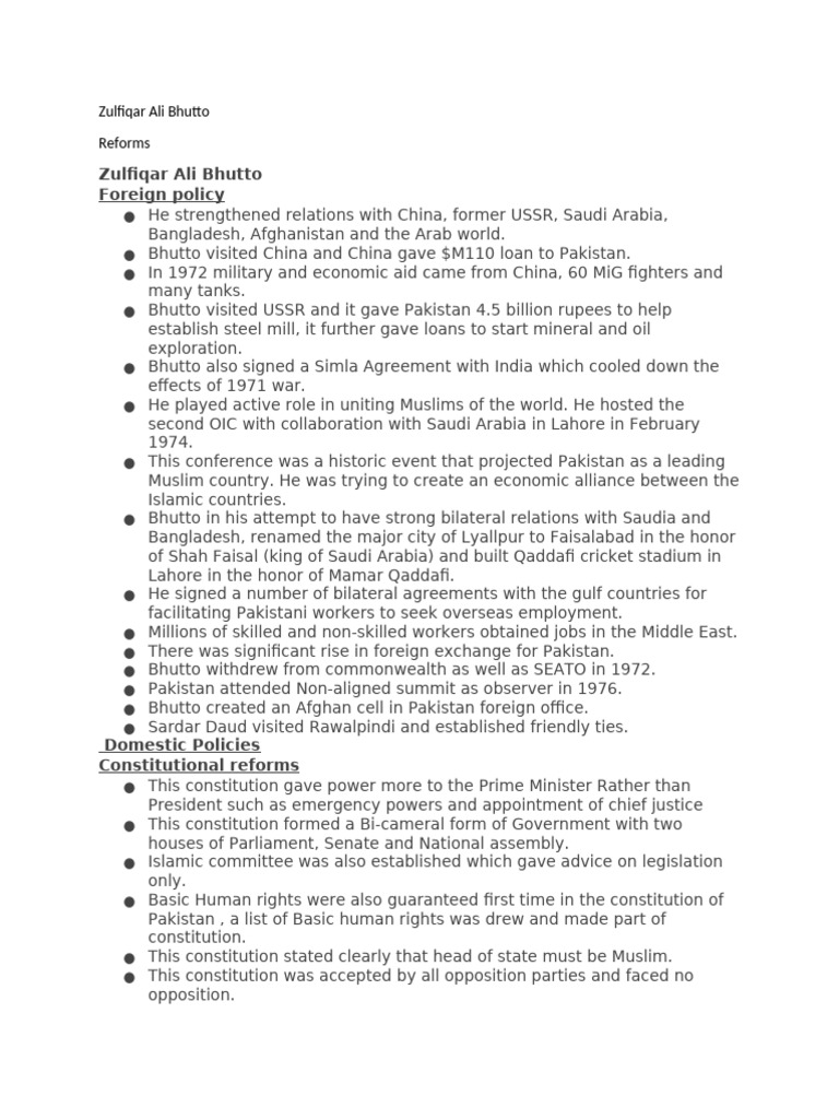 Zulfiqar Ali Bhutto Reforms | PDF | Zulfikar Ali Bhutto | Pakistan