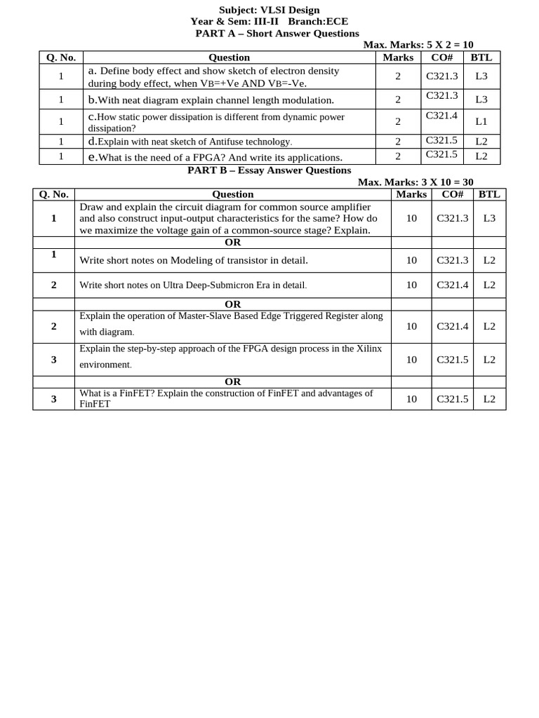 Vlsi Design Mid 2 Paper | PDF