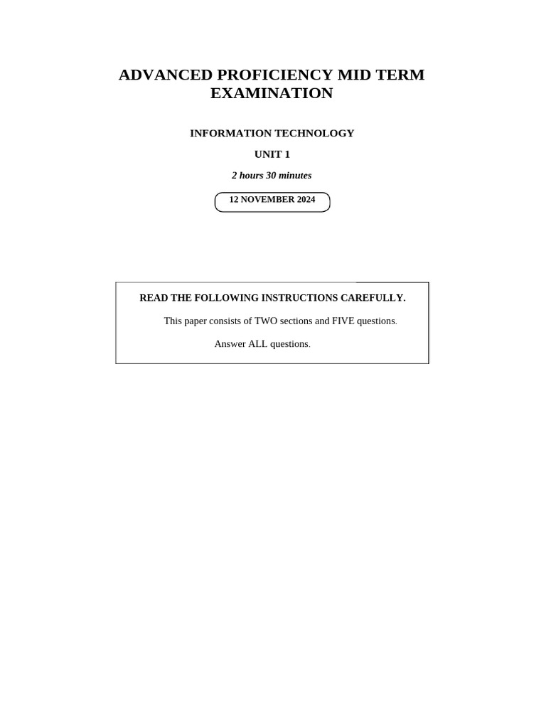 Advanced Proficiency Mid Term Examination | PDF | Information ...
