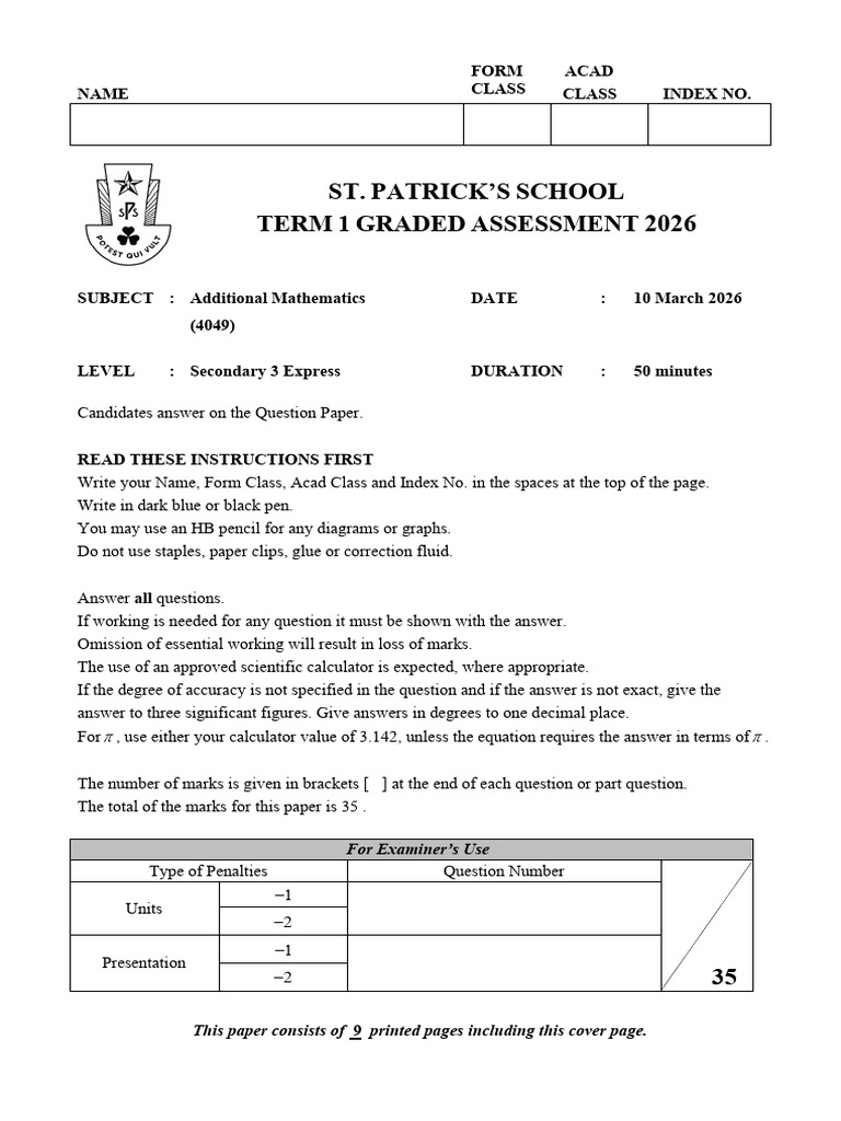 3G3 A Math GA1 2026 blank question paper | PDF | Quadratic Equation ...