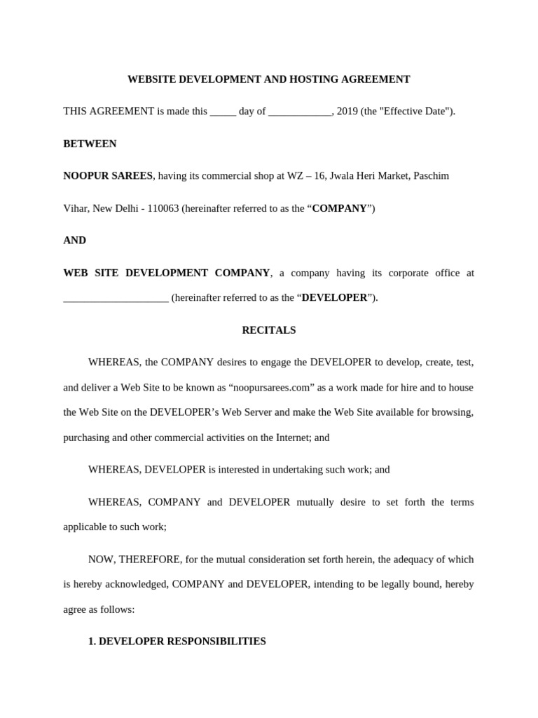 Website Development and Hosting Agreement | PDF | World Wide Web ...