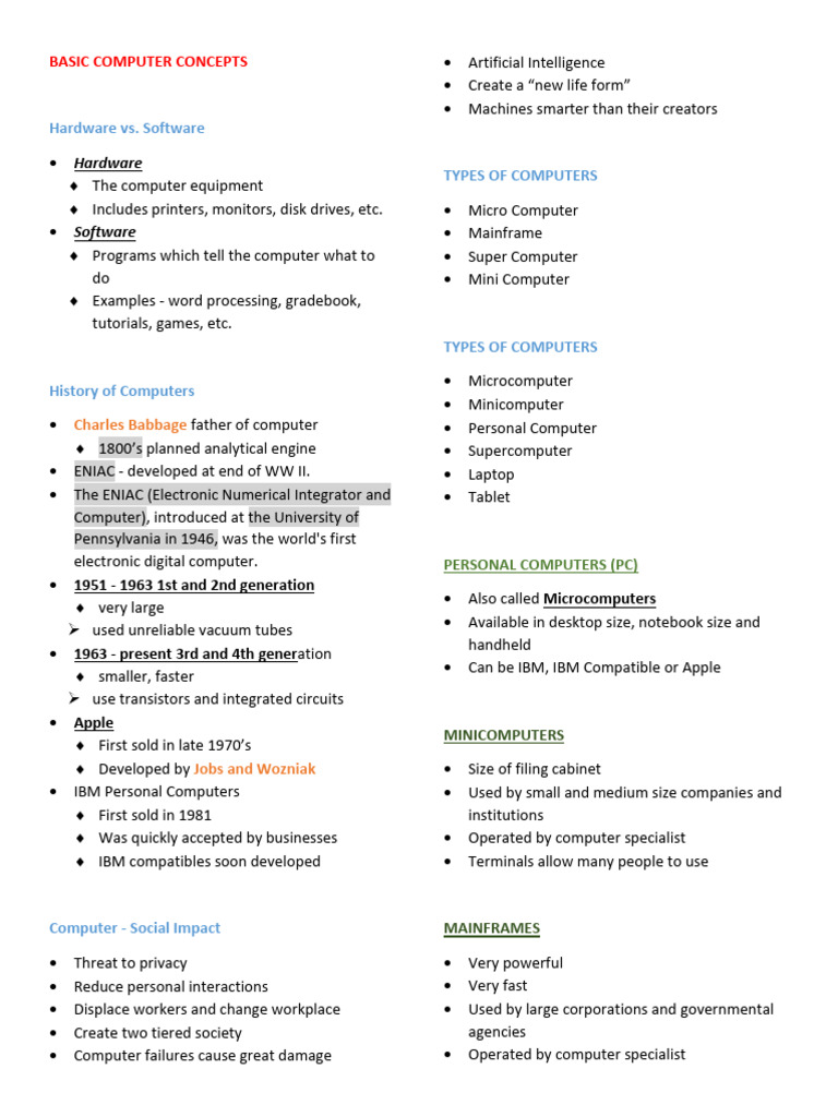 BASIC COMPUTER (Reviewer) | PDF | Spreadsheet | Microsoft Word