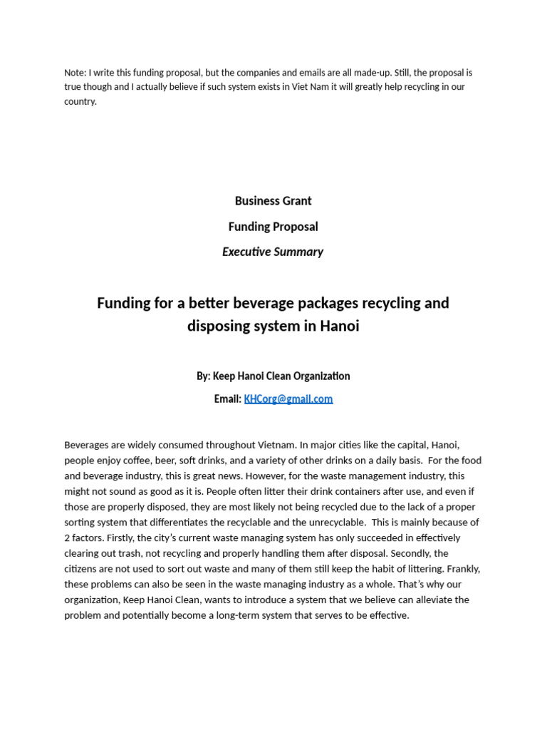 Draft funding example | PDF | Recycling | Waste