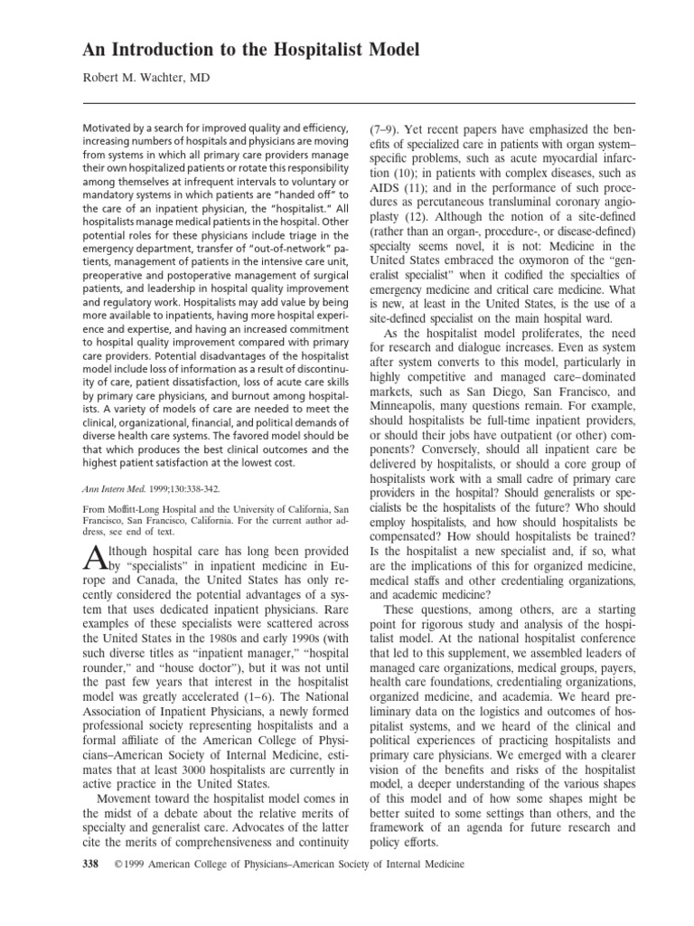 An Introduction to the Hospitalist Model | PDF | Patient | Hospital