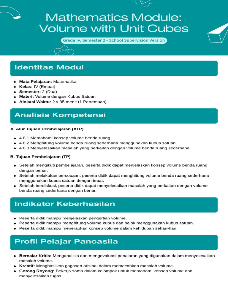 Mathematics Module Volume With Unit Cubes | PDF