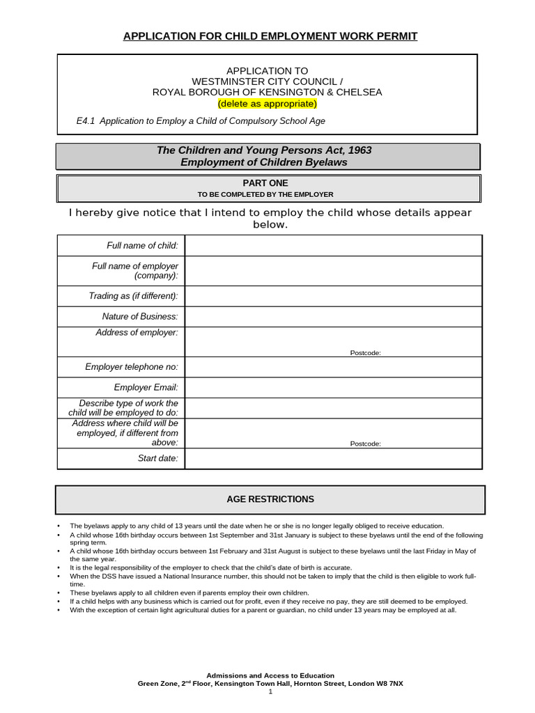 Work Permit Application Form | PDF | Workweek And Weekend