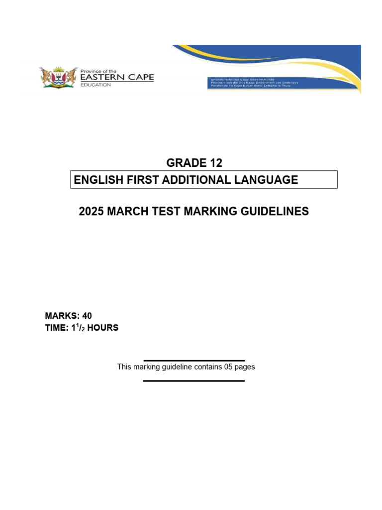 Grade 12 English FAL Marking Guidelines 2025 | PDF | Human ...