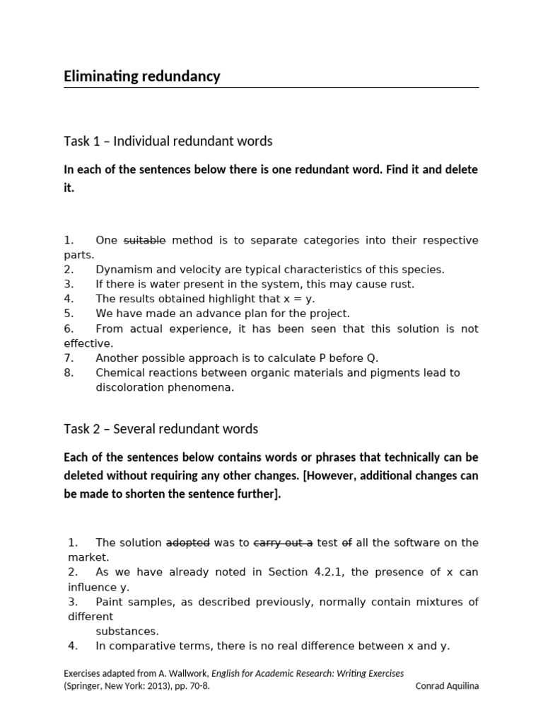 Eliminating Redundancy - Activity Sheet | PDF