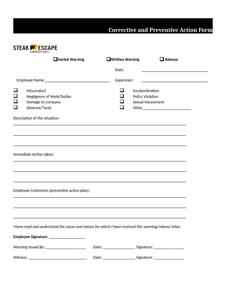(Warning) Corrective and Preventive Action Form | PDF