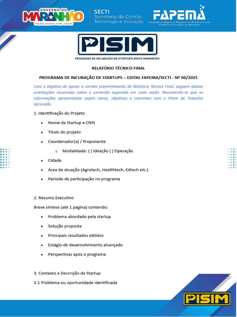 Modelo Do Relatório Do Proponente (1) | PDF | Empresa Startup ...