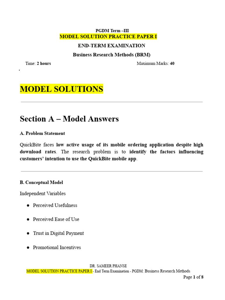 Model Solution - Practice Paper i Brm End-term Question Paper-set-1 ...