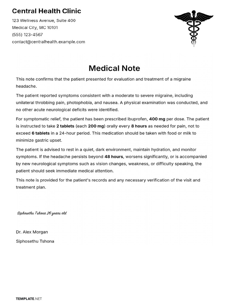s. Tshona Doctors Note | PDF