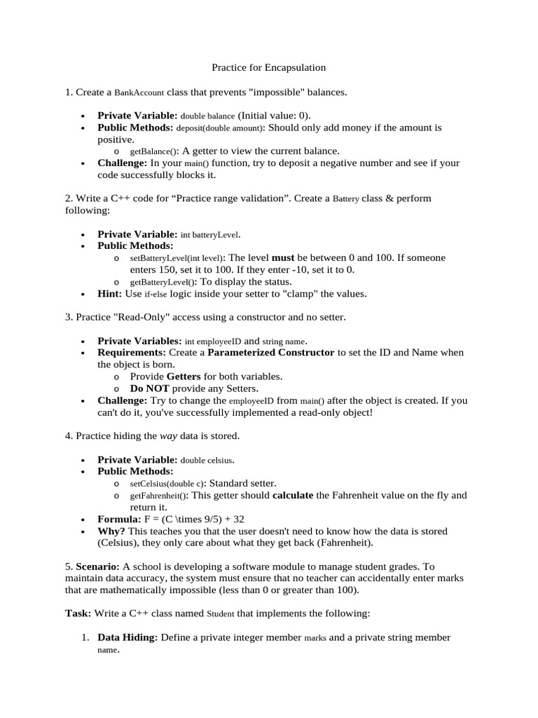Practice for Encapsulation | PDF | Constructor (Object Oriented ...