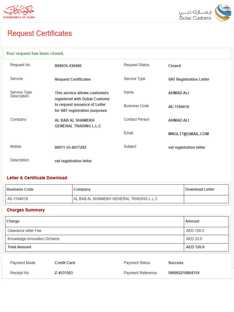 Vat Registration Letter Payment | PDF