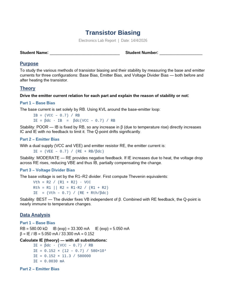 Transistor Biasing Report-2 | PDF | Electrical Circuits | Electronic ...