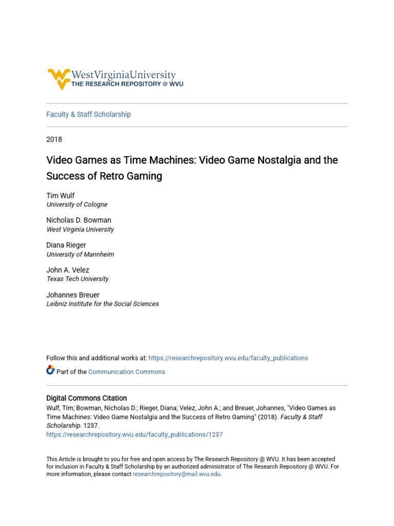 Video Games as Time Machines_ Video Game Nostalgia and the Succes | PDF ...