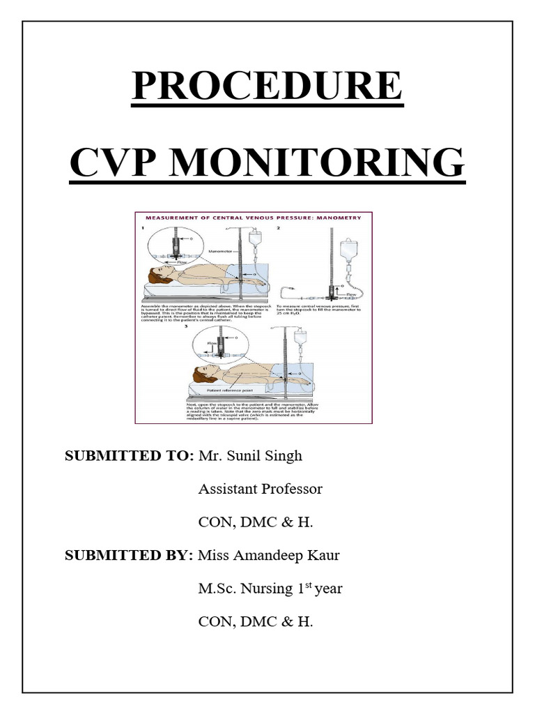CVP MONITORING procedure | PDF | Pressure Measurement | Saline (Medicine)