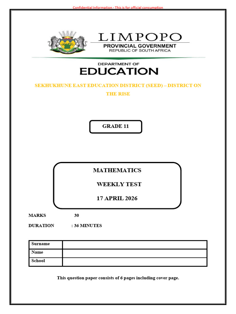 Math Gr 11 Weekly Test 17 April 2026 | PDF | Chess Openings | Chess