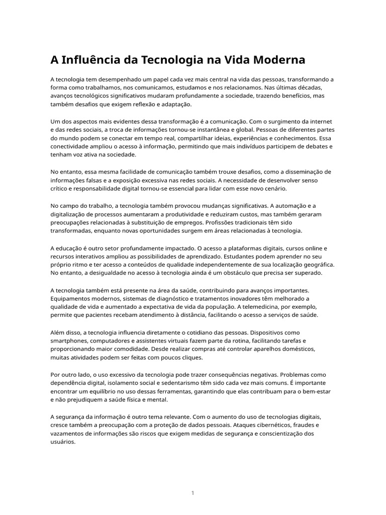 A Influência Da Tecnologia Na Vida Moderna | PDF | Sociedade ...