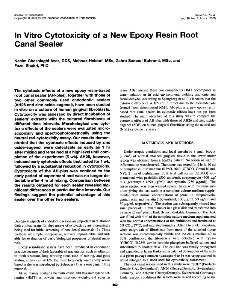 In Vitro Cytotoxicity of a New Epoxy Resin Root Canal Sealer | PDF ...