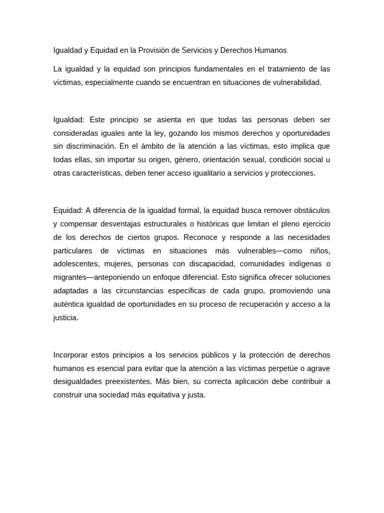 Igualdad y Equidad en La Provisión de Servicios y Derechos Humanos ...