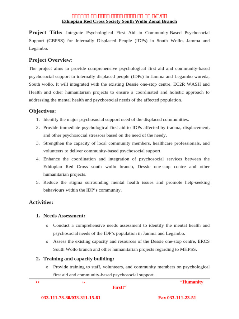 PSS Project | PDF | Psychosocial | Internally Displaced Person