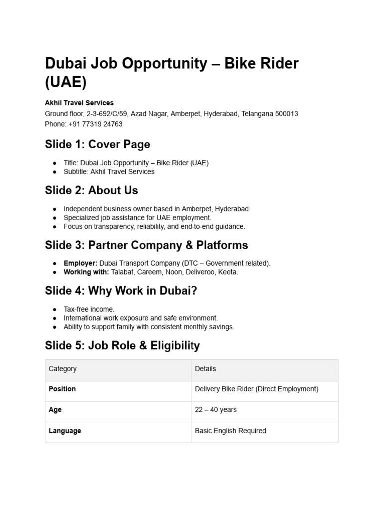 Dubai Bike Rider Details | PDF