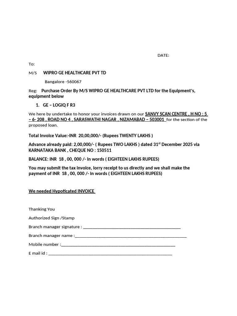 Bank Delivery Order Copy to Ge | PDF