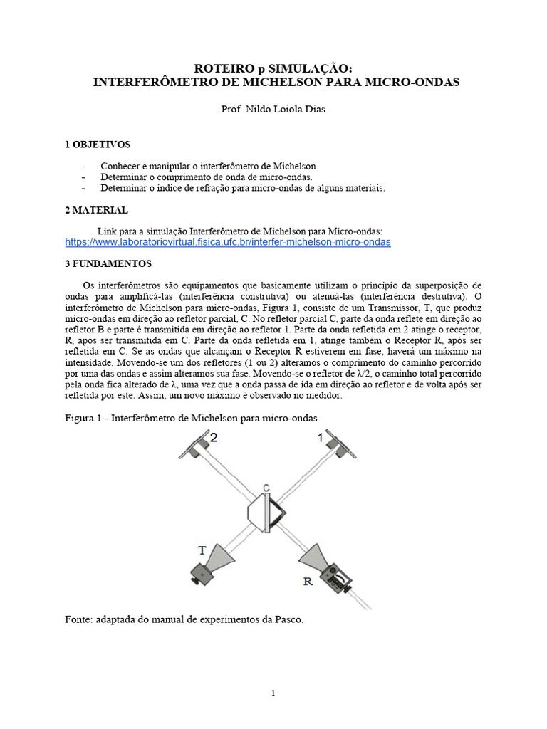 ROTEIRO P SIMULAÇÃO Interf de Michelson P Microondas | PDF ...