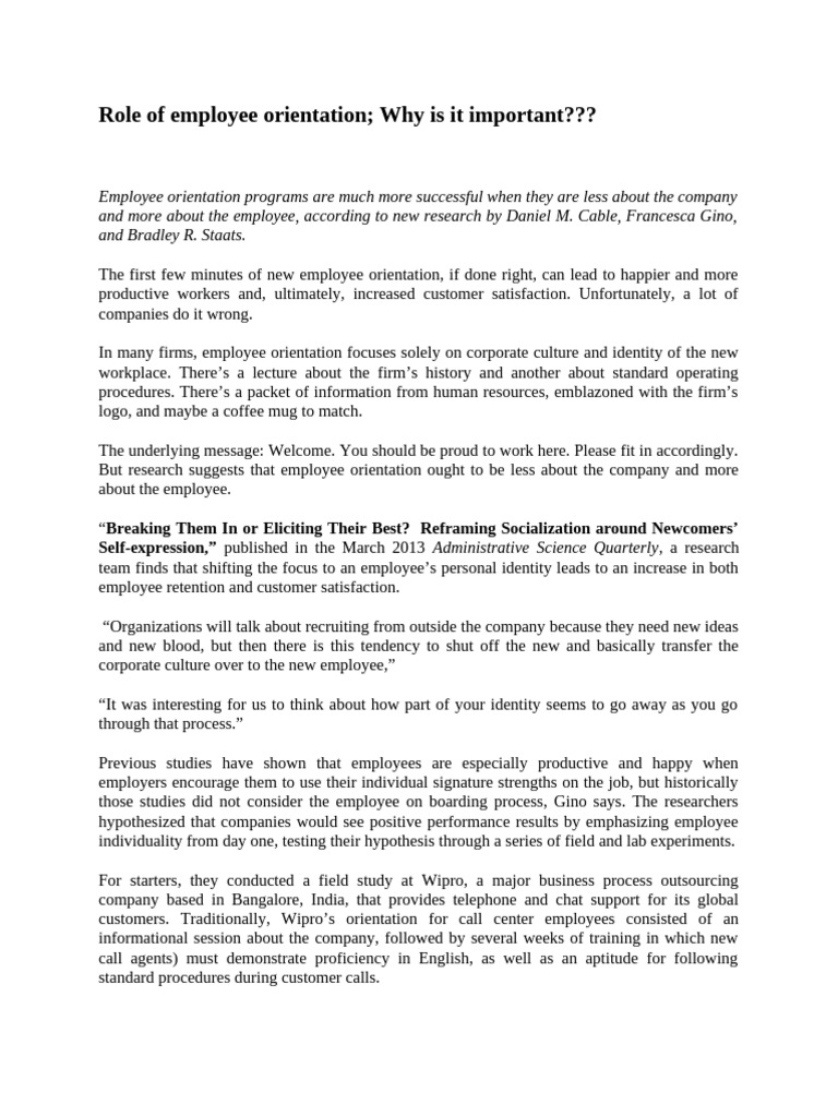 employee Orientation | PDF | Employment | Cognition