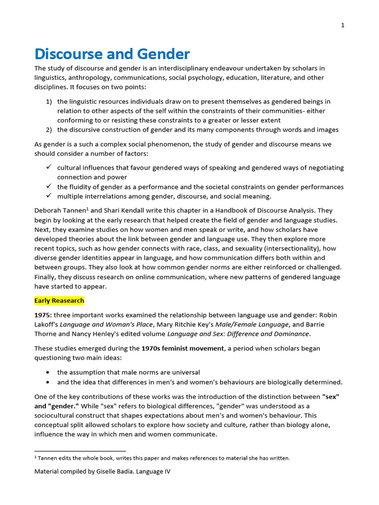 Discourse and Gender (Final Version) | PDF | Gender | Gender Studies