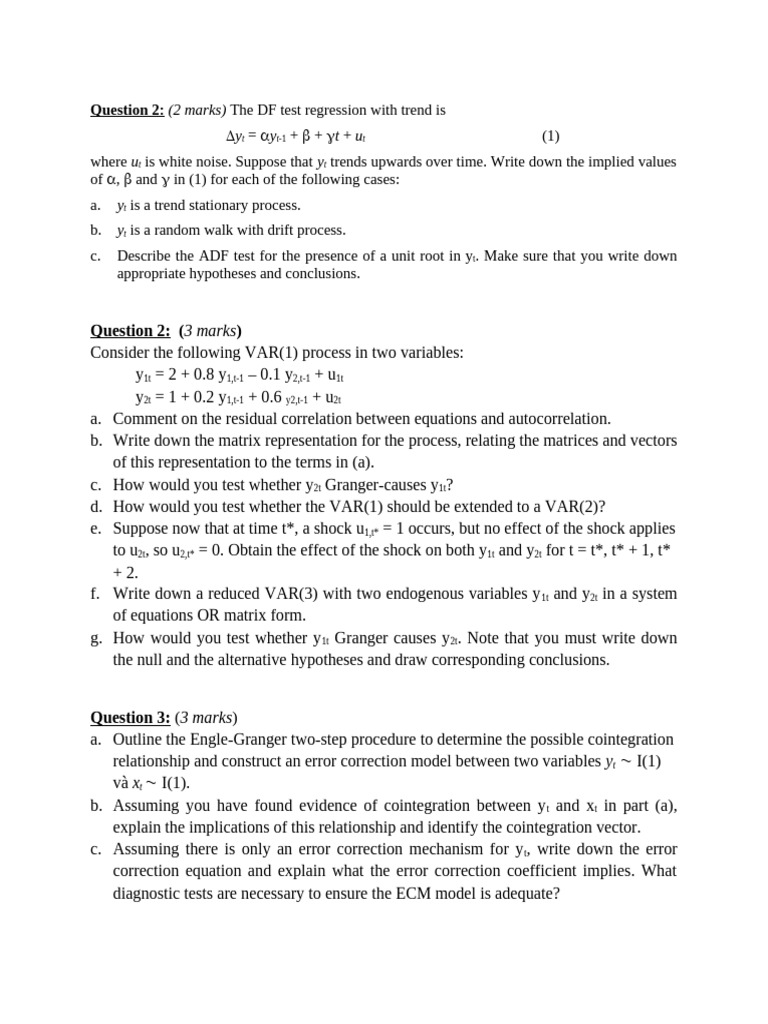 Further Questions for Review | PDF | Vector Autoregression ...