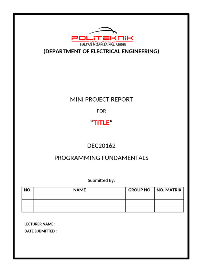 Mini Project Cover Page (3) | PDF