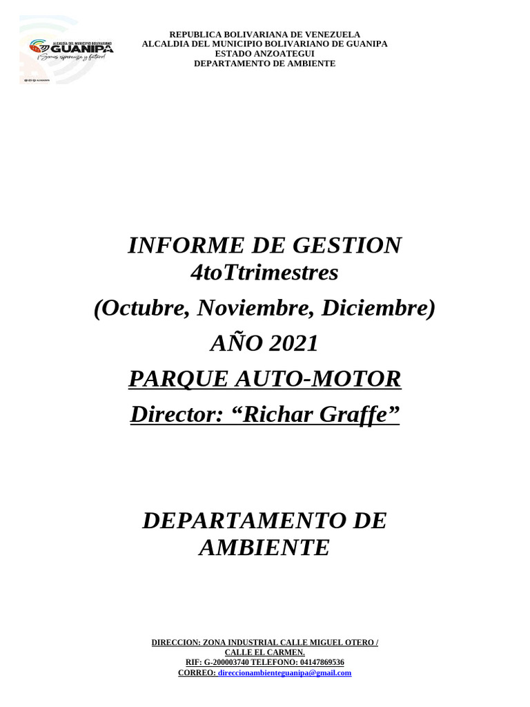 Informe de Gestion Anual Parque Auto-motor 2021 Control | PDF