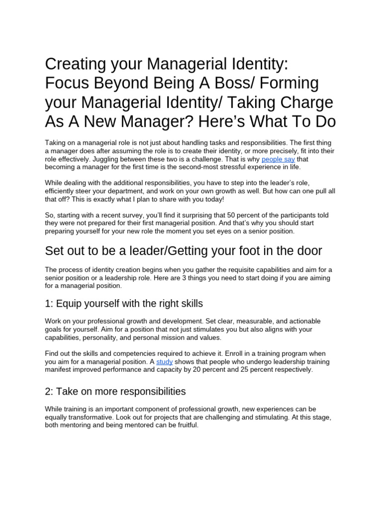 Forming your managerial identity | PDF | Leadership | Social Psychology