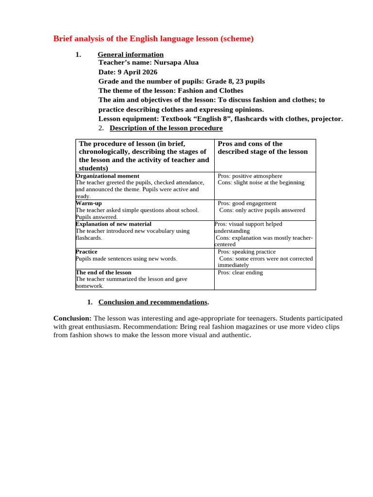 Lesson Observation Scheme 9 4 | PDF