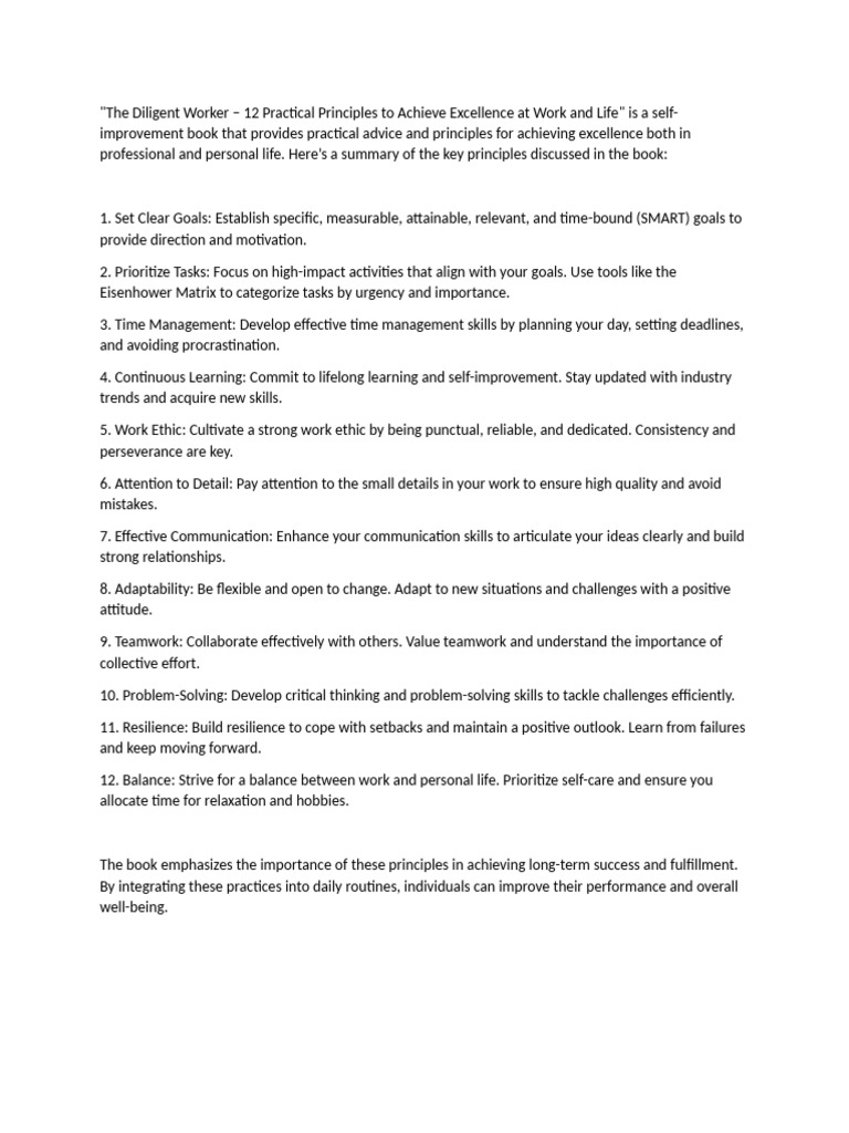The Diligent Worker – 12 Practical Principles to Achieve Excellence at ...