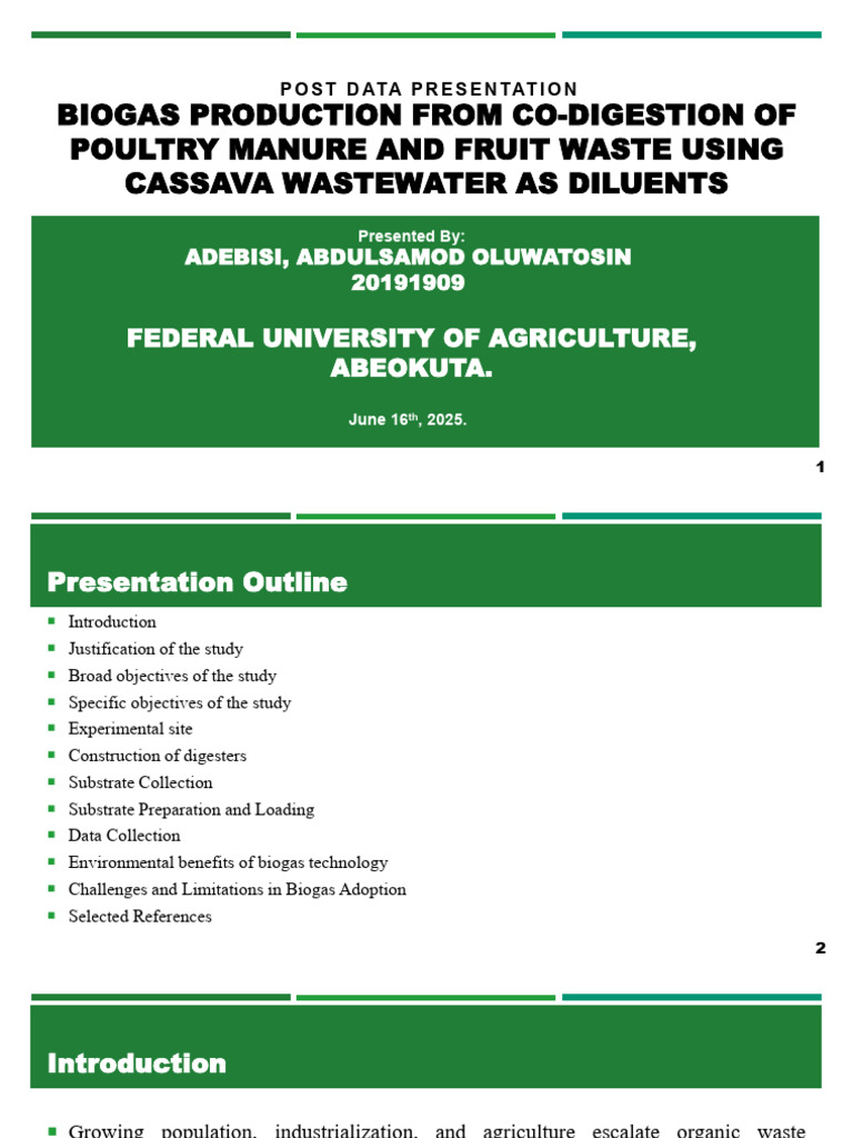 BIOGAS PRODUCTION FROM CO-DIGESTION OF POULTRY MANURE AND FRUIT WASTE ...