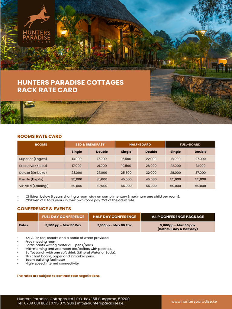 Hunters Paradise Cottages Rack Rate Card | PDF | Non Alcoholic Drinks ...