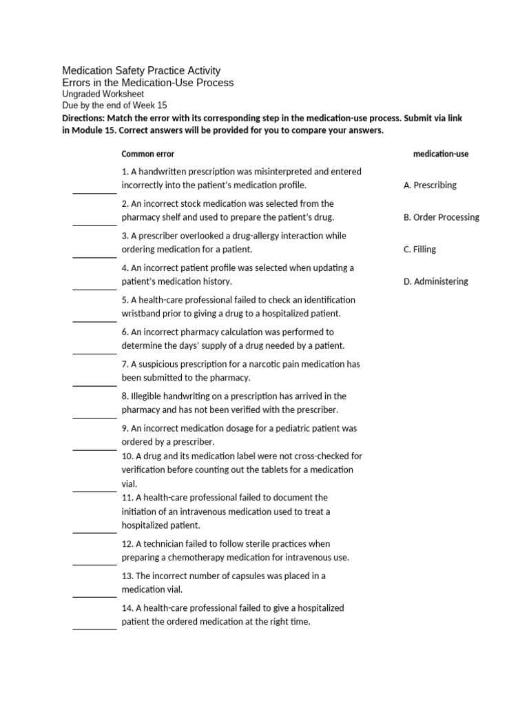 Pharma Medication Safety Practice Activity Worksheet | PDF | Medical ...