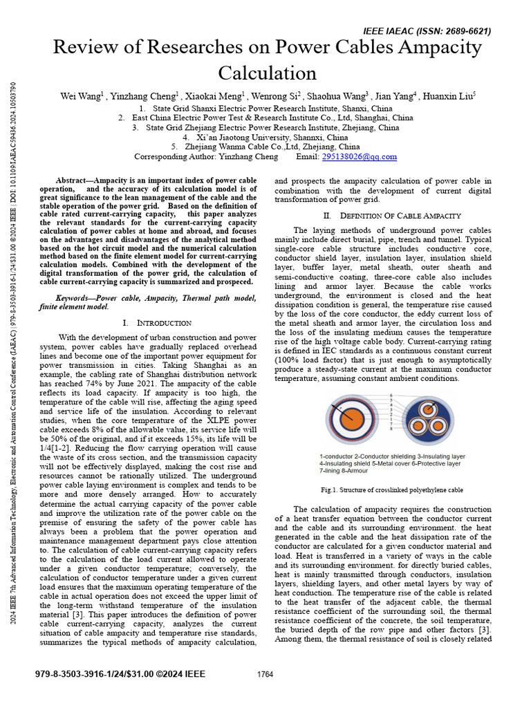 Review of Researches on Power Cables Ampacity Calculation | PDF ...