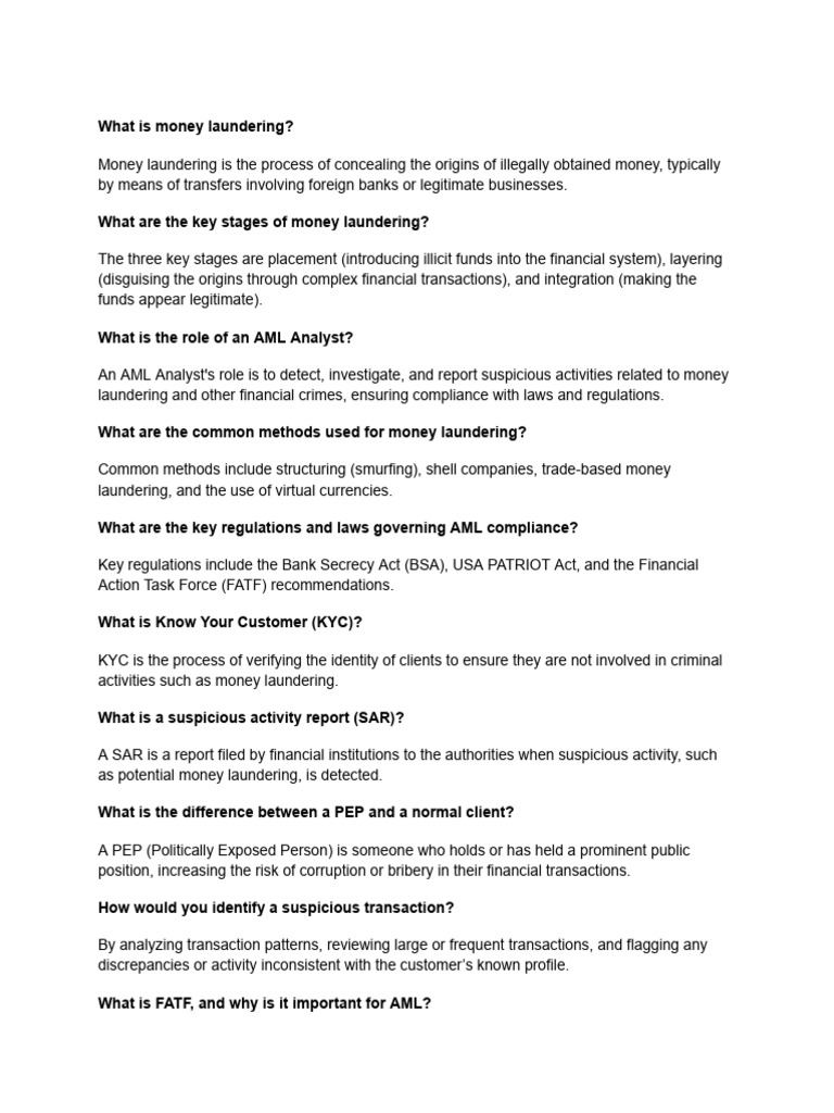 Interview Questions for AML Analyst | PDF | Money Laundering ...