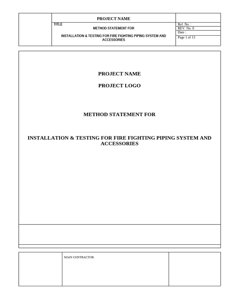 Method Statement FF Piping System Pipes | PDF | Pipe (Fluid Conveyance ...